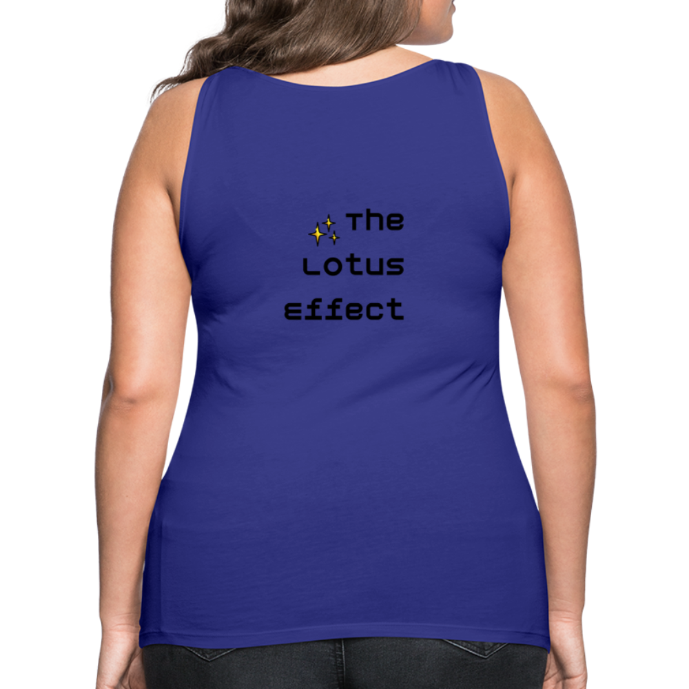 Emoji Expression: Lotus Moji + Sparkles Moji + "The Lotus Effect" Text Women’s Cut Premium Tank Top (Two-Sided) - Emoji.Express - royal blue