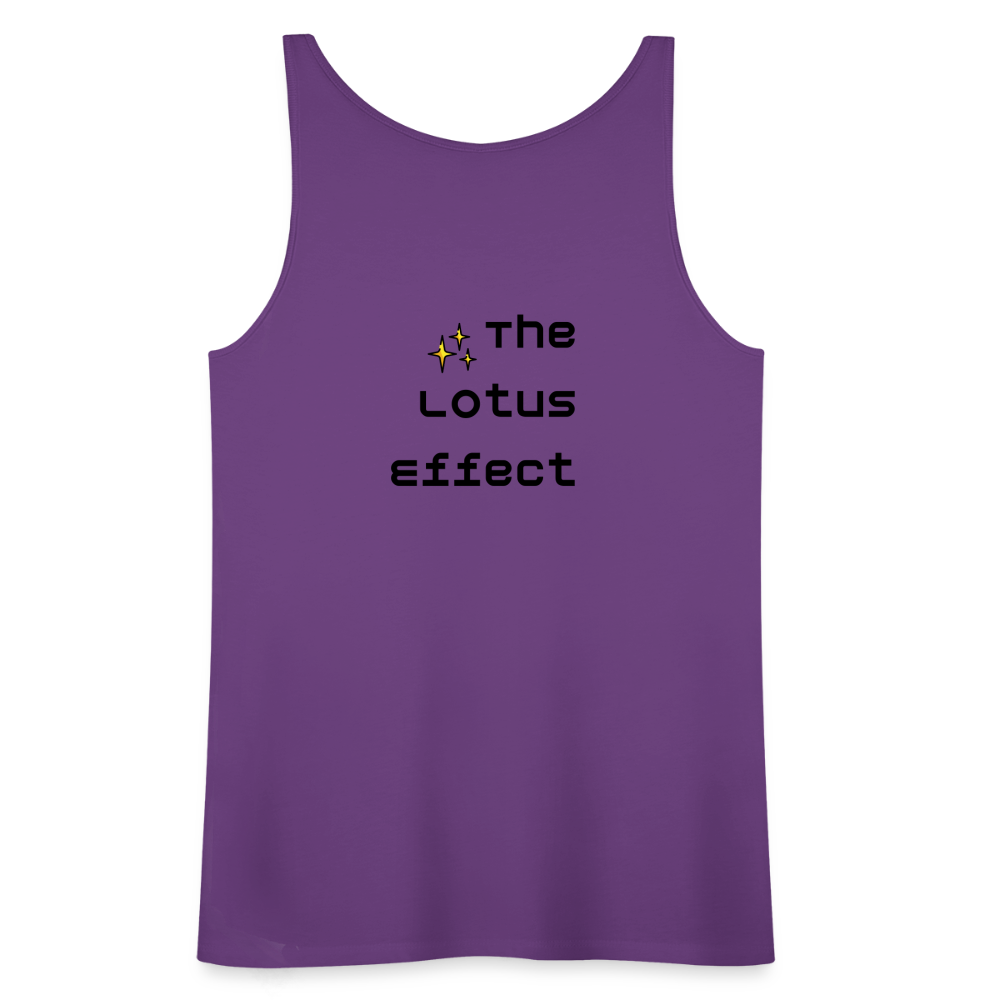 Emoji Expression: Lotus Moji + Sparkles Moji + "The Lotus Effect" Text Women’s Cut Premium Tank Top (Two-Sided) - Emoji.Express - purple