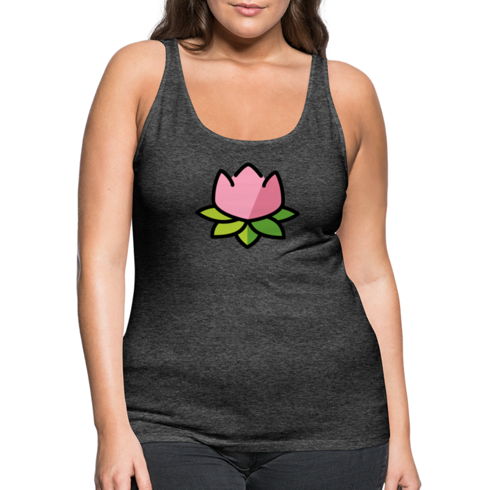 Emoji Expression: Lotus Moji + Sparkles Moji + "The Lotus Effect" Text Women’s Cut Premium Tank Top (Two-Sided) - Emoji.Express - charcoal grey