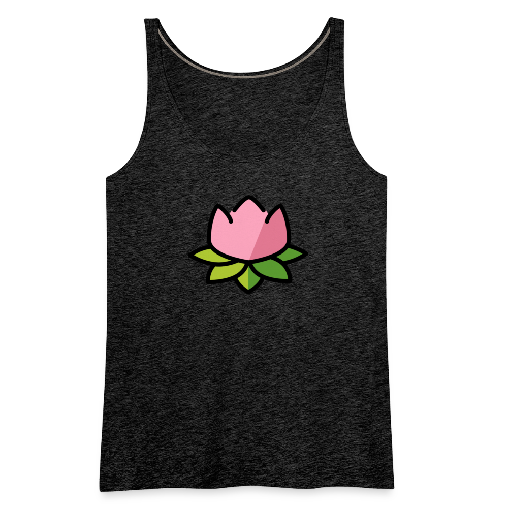 Emoji Expression: Lotus Moji + Sparkles Moji + "The Lotus Effect" Text Women’s Cut Premium Tank Top (Two-Sided) - Emoji.Express - charcoal grey