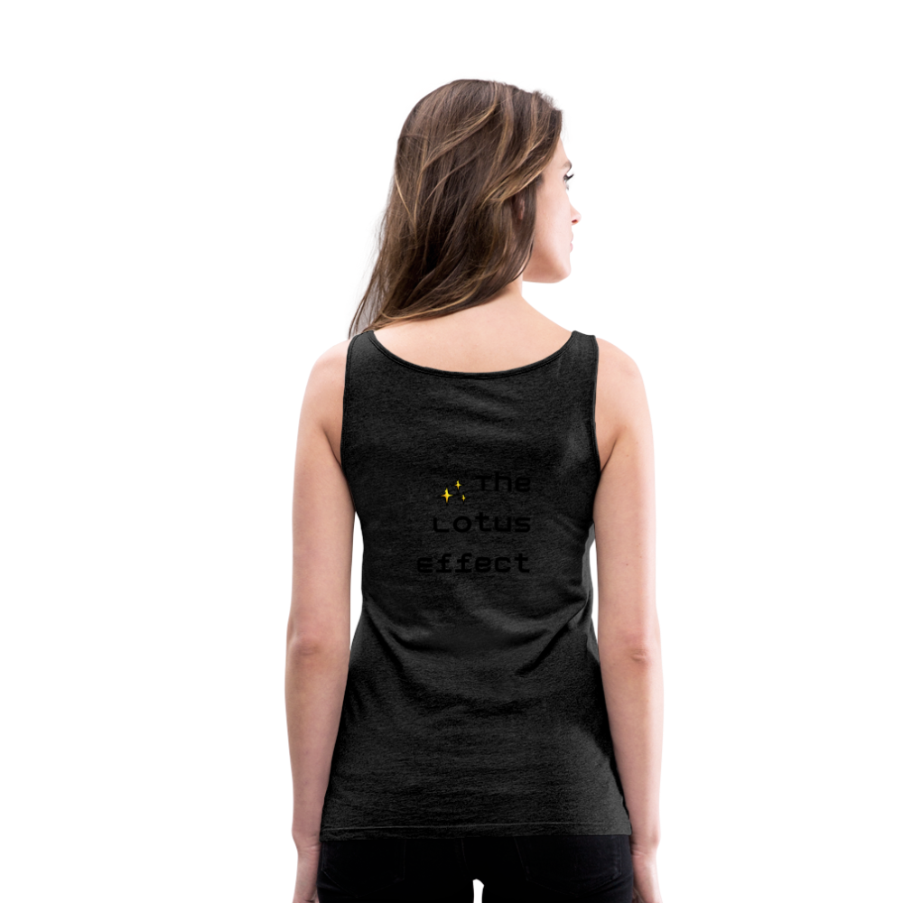 Emoji Expression: Lotus Moji + Sparkles Moji + "The Lotus Effect" Text Women’s Cut Premium Tank Top (Two-Sided) - Emoji.Express - charcoal grey