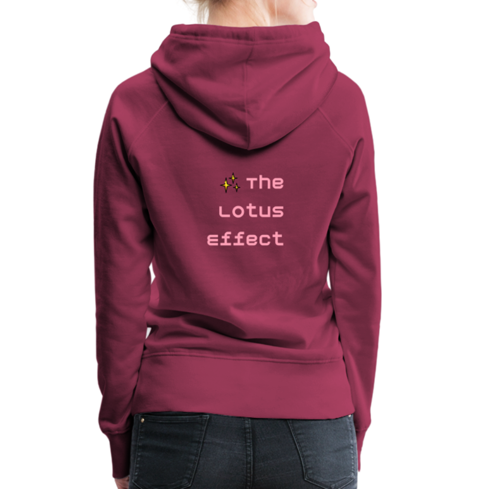 Emoji Expression: Lotus Moji + Sparkles Moji + "The Lotus Effect" Text Women’s Cut Premium Hoodie (Two-Sided) - Emoji.Express - burgundy