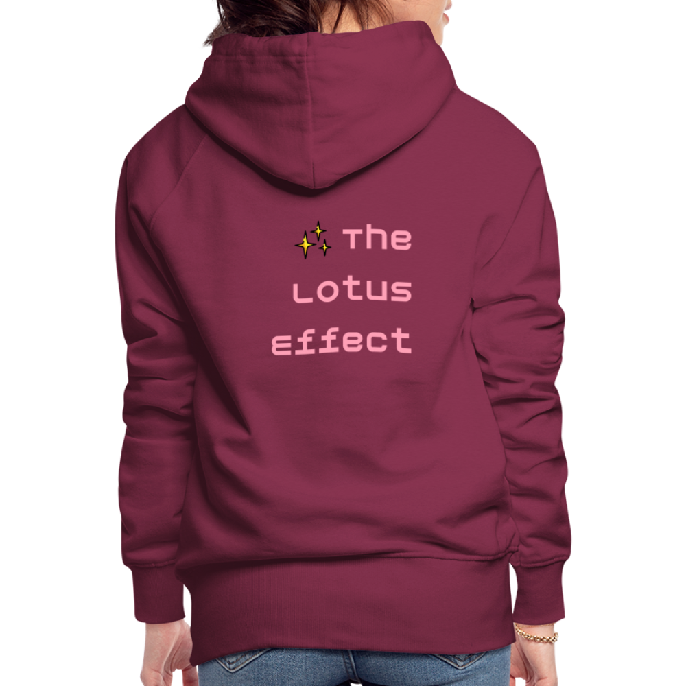 Emoji Expression: Lotus Moji + Sparkles Moji + "The Lotus Effect" Text Women’s Cut Premium Hoodie (Two-Sided) - Emoji.Express - burgundy