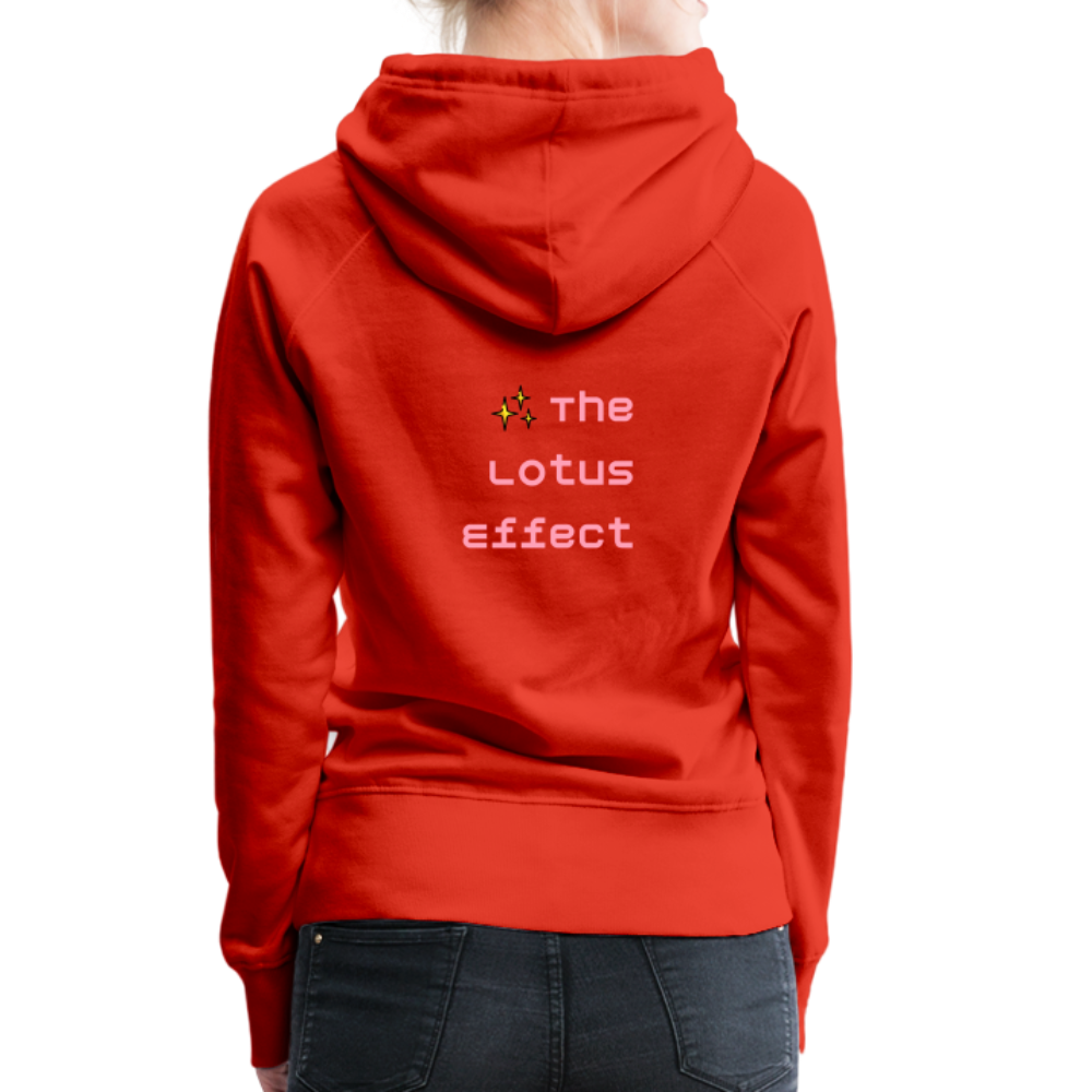 Emoji Expression: Lotus Moji + Sparkles Moji + "The Lotus Effect" Text Women’s Cut Premium Hoodie (Two-Sided) - Emoji.Express - red