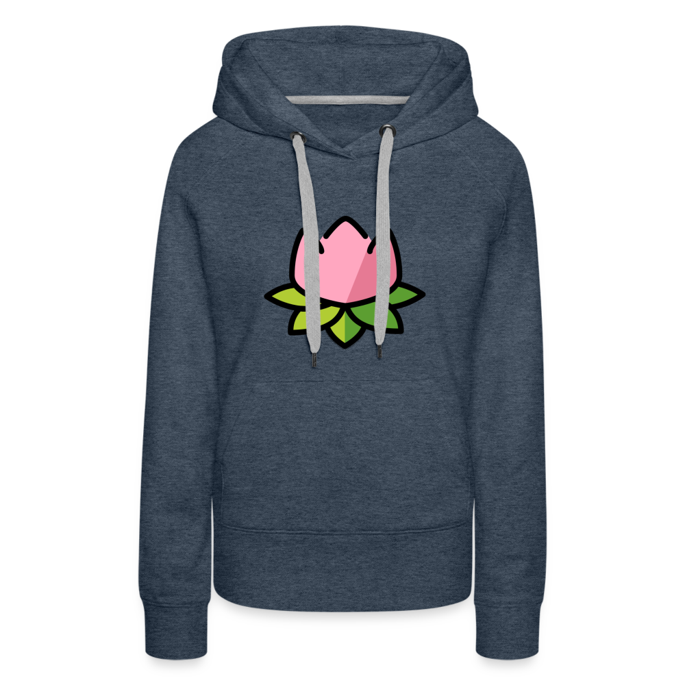 Emoji Expression: Lotus Moji + Sparkles Moji + "The Lotus Effect" Text Women’s Cut Premium Hoodie (Two-Sided) - Emoji.Express - heather denim