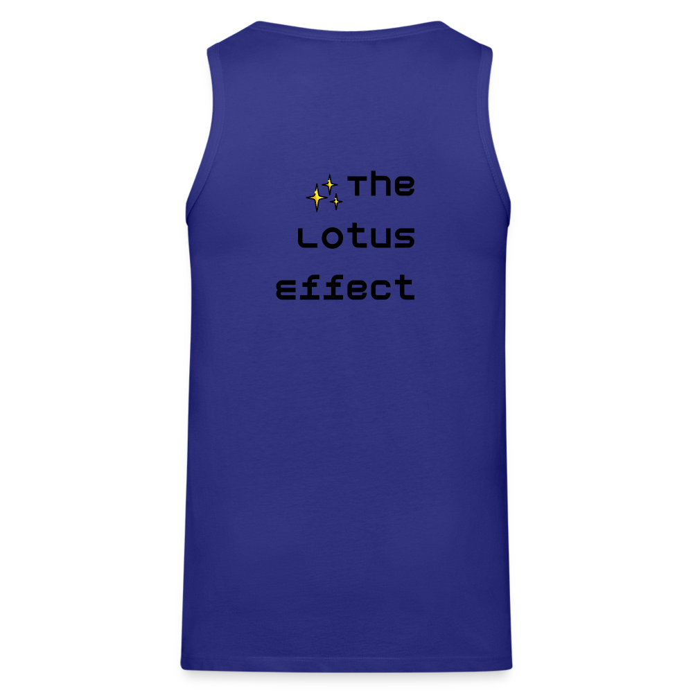 Emoji Expression: Lotus Moji + Sparkles Moji + "The Lotus Effect" Text Men’s Cut Premium Tank Top (Two-Sided) - Emoji.Express - royal blue