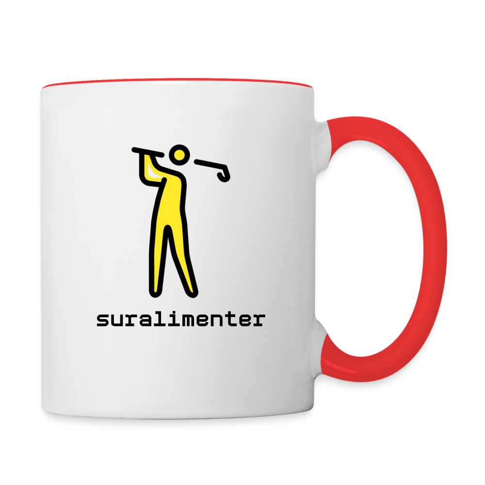 Customizable Person Golfing Moji + Suralimenter Text (Two-Sided) Contrast Coffee Mug - Emoji.Express - white/red