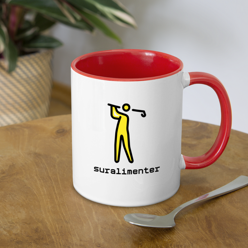 Customizable Person Golfing Moji + Suralimenter Text (Two-Sided) Contrast Coffee Mug - Emoji.Express - white/red