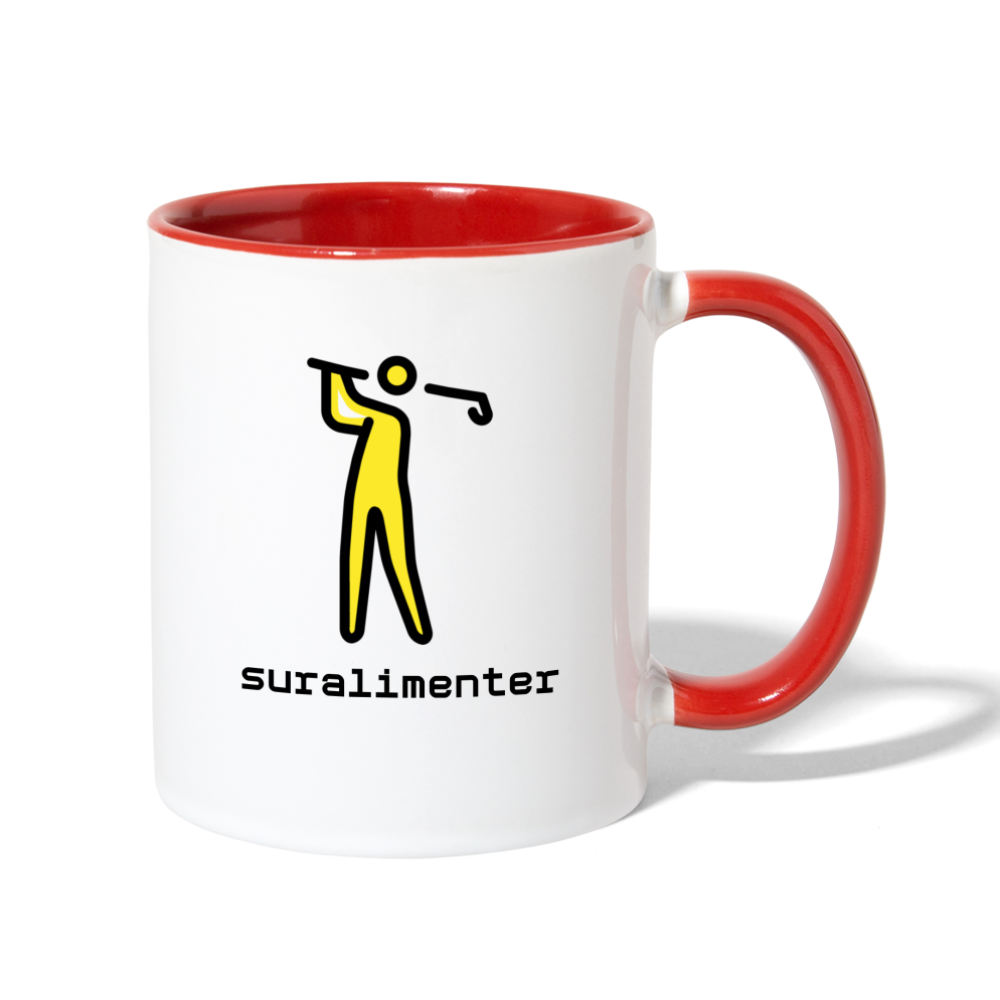 Customizable Person Golfing Moji + Suralimenter Text (Two-Sided) Contrast Coffee Mug - Emoji.Express - white/red