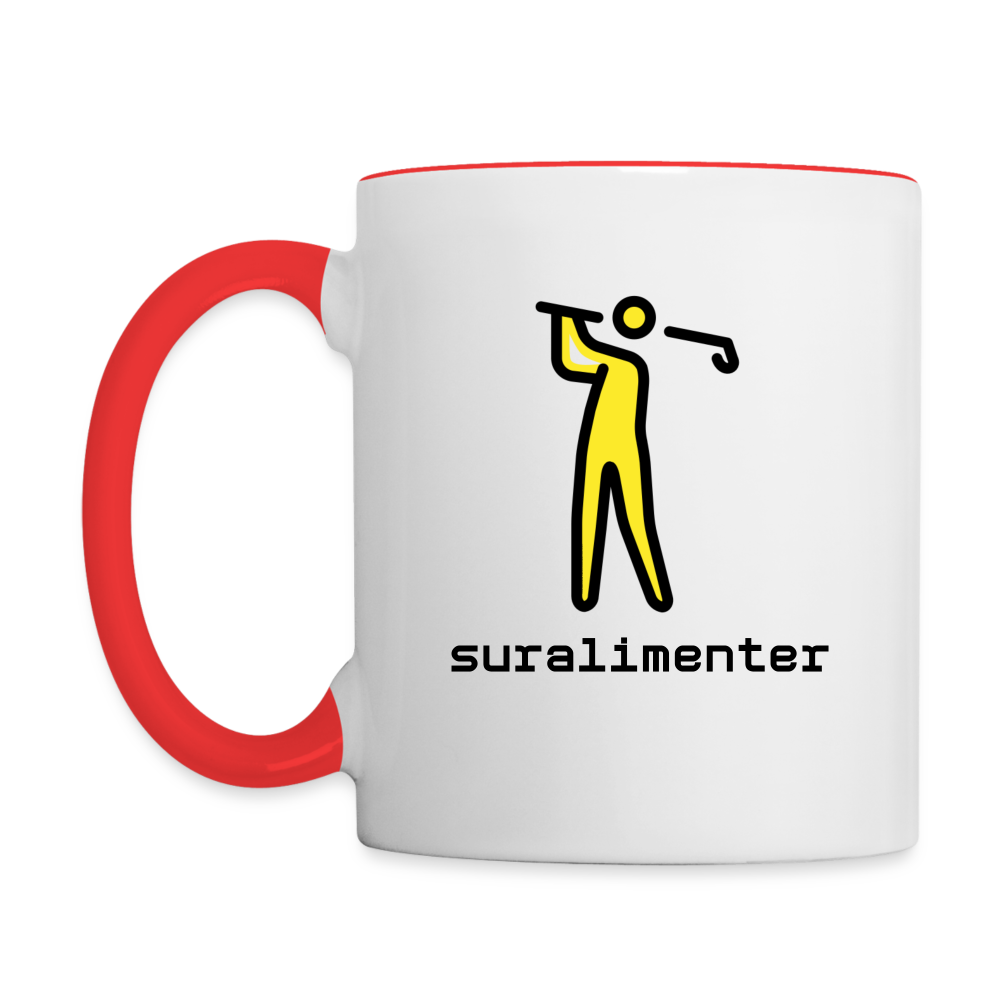 Customizable Person Golfing Moji + Suralimenter Text (Two-Sided) Contrast Coffee Mug - Emoji.Express - white/red