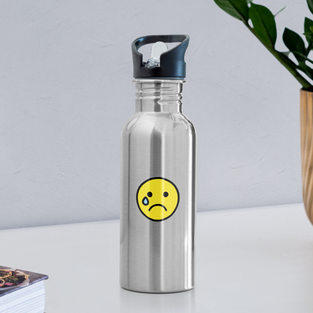 Customizable Crying Face + Grinning Face with Big Eyes Moji (Two-Sided) Water Bottle - Emoji.Express - silver