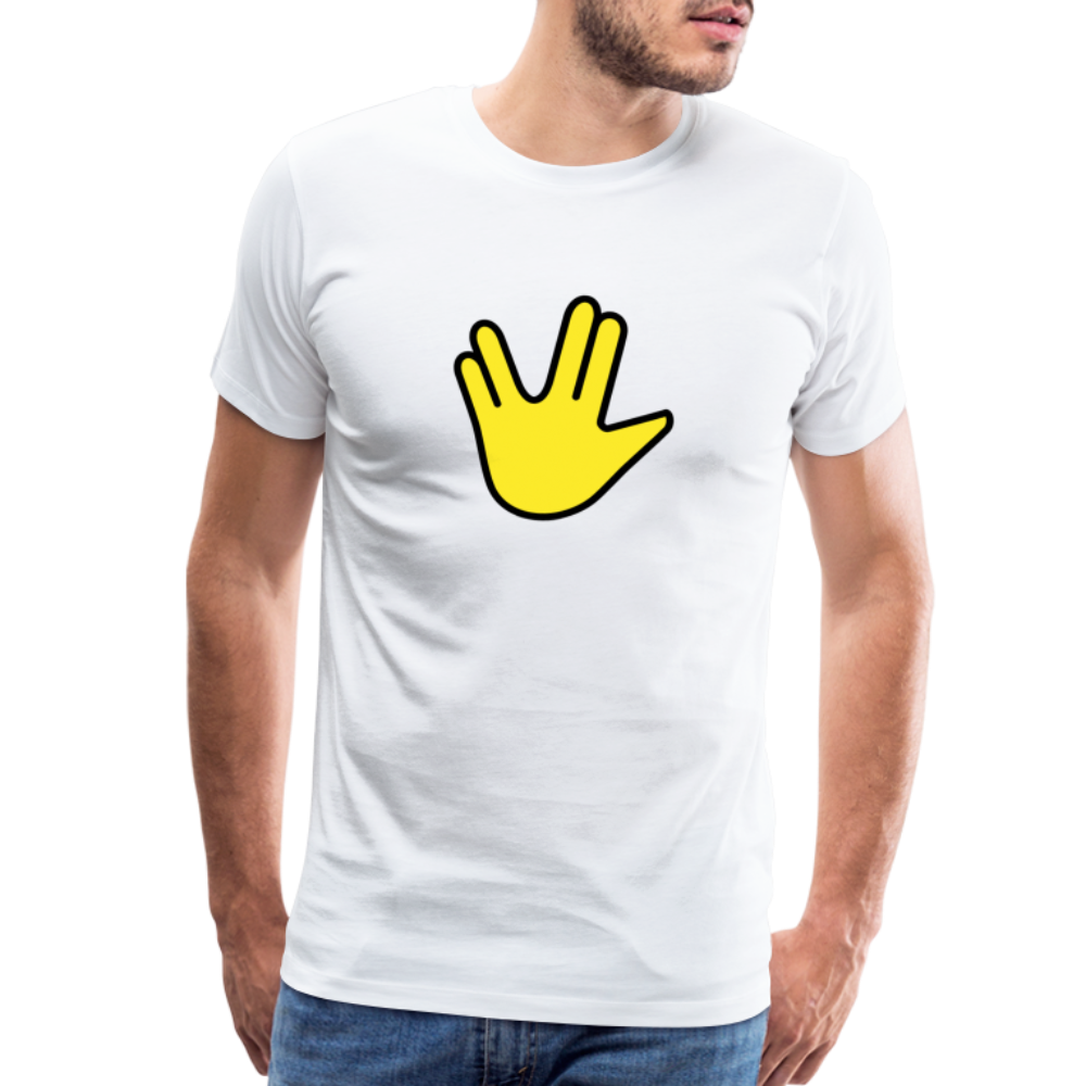 Emoji Expression: Vulcan Salute + May the Moji Force See You Live Long Time and Prosper Text (Double-Sided) Men's Premium T-Shirt - Emoji.Express - white