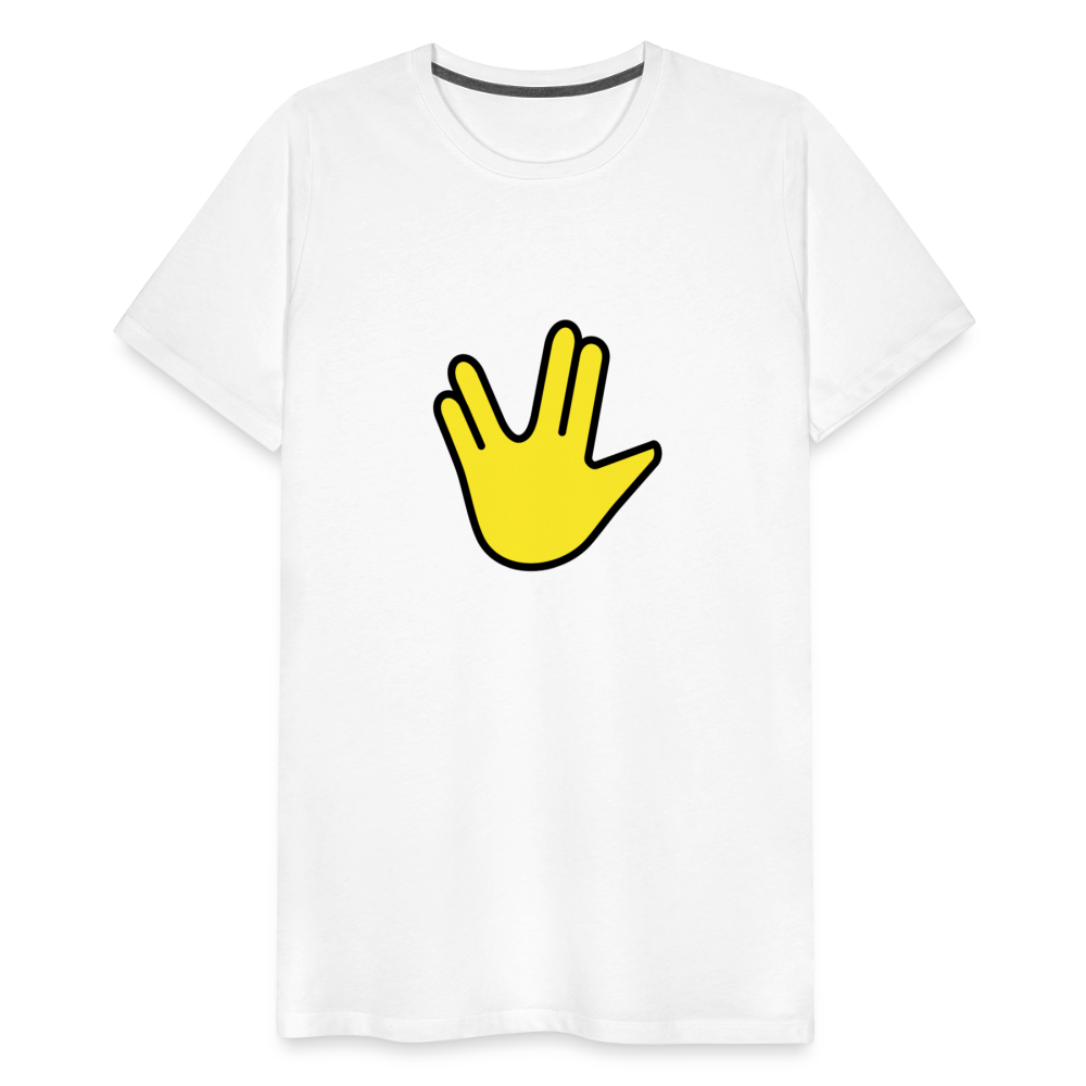 Emoji Expression: Vulcan Salute + May the Moji Force See You Live Long Time and Prosper Text (Double-Sided) Men's Premium T-Shirt - Emoji.Express - white