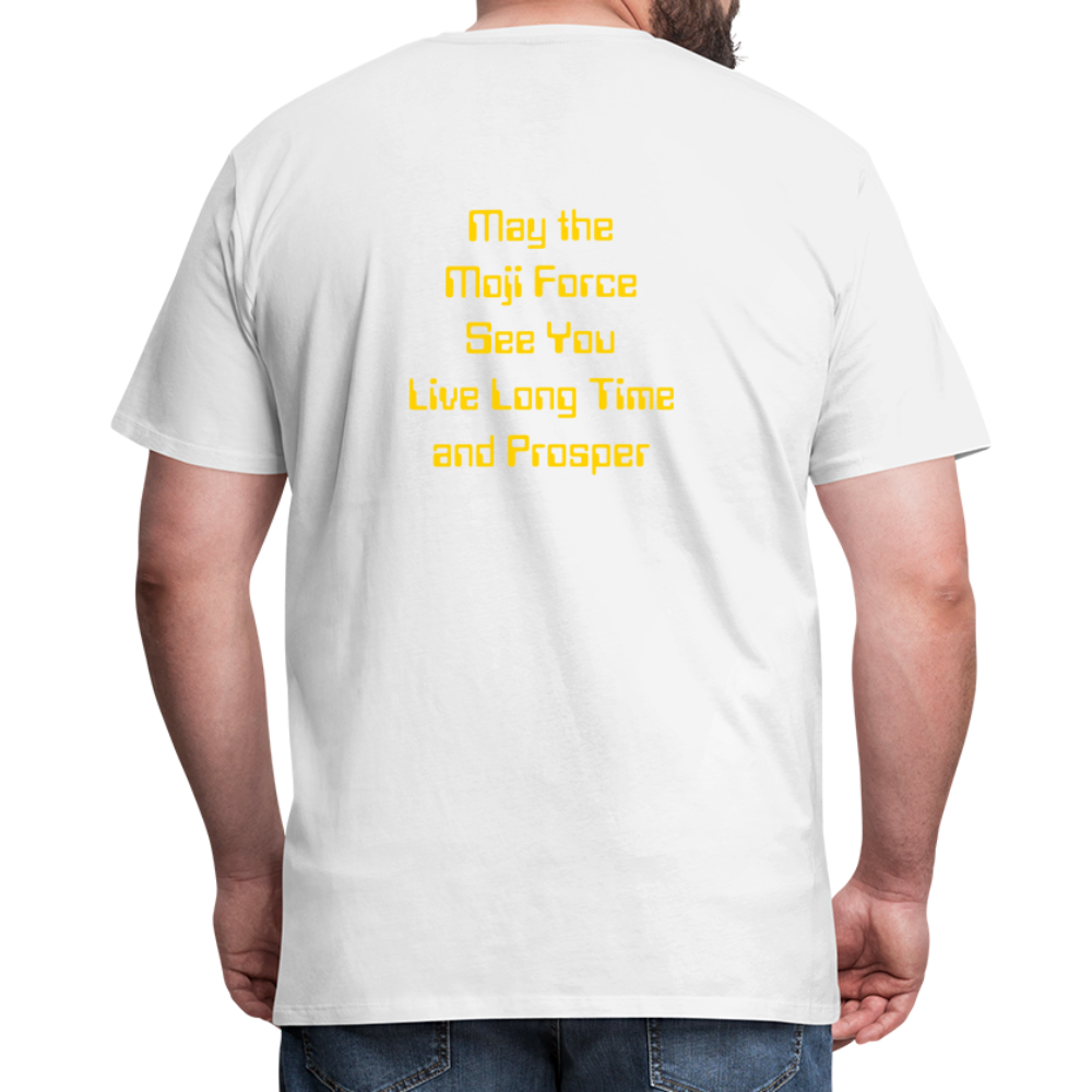 Emoji Expression: Vulcan Salute + May the Moji Force See You Live Long Time and Prosper Text (Double-Sided) Men's Premium T-Shirt - Emoji.Express - white