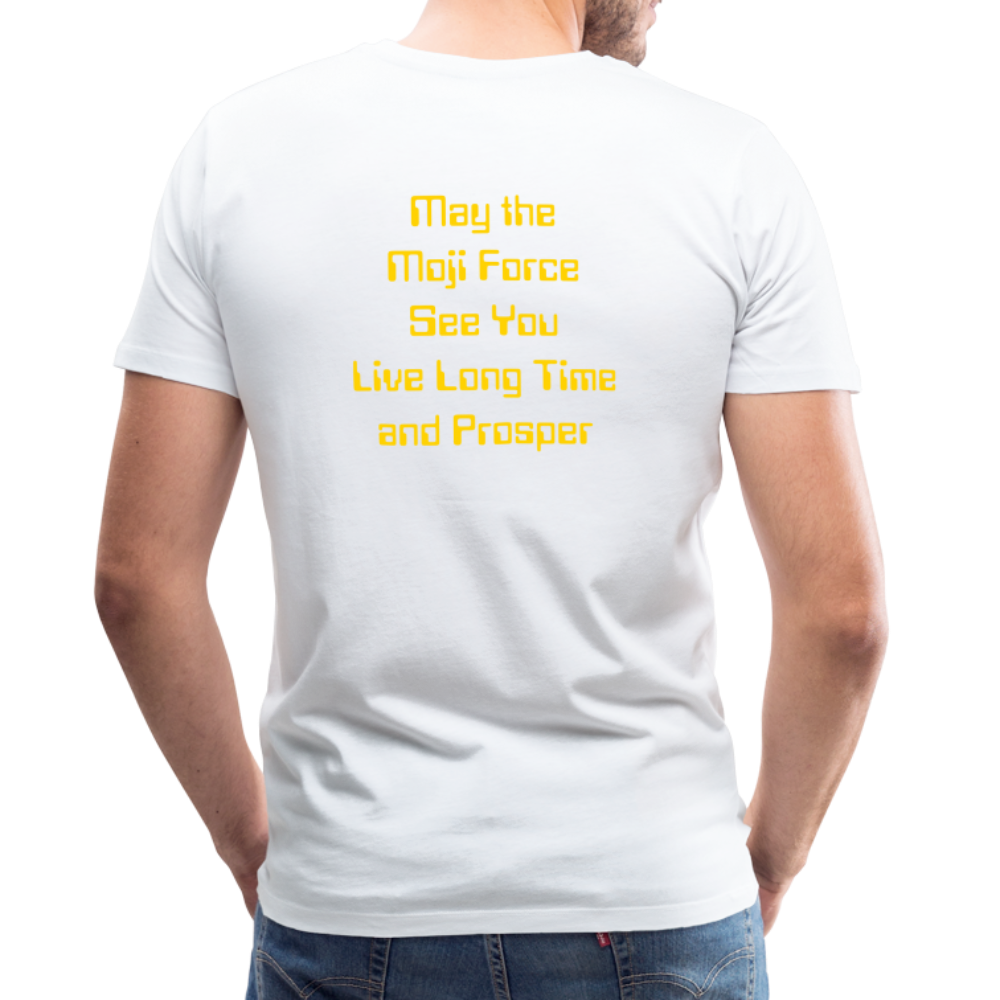 Emoji Expression: Vulcan Salute + May the Moji Force See You Live Long Time and Prosper Text (Double-Sided) Men's Premium T-Shirt - Emoji.Express - white