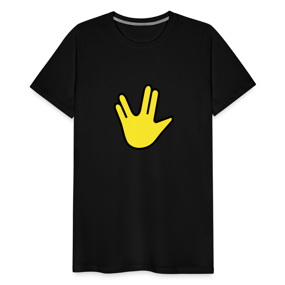 Emoji Expression: Vulcan Salute + May the Moji Force See You Live Long Time and Prosper Text (Double-Sided) Men's Premium T-Shirt - Emoji.Express - black