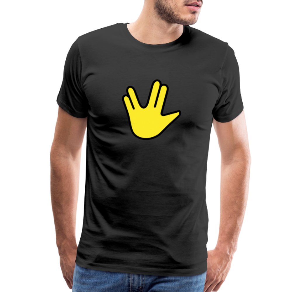 Emoji Expression: Vulcan Salute + May the Moji Force See You Live Long Time and Prosper Text (Double-Sided) Men's Premium T-Shirt - Emoji.Express - black