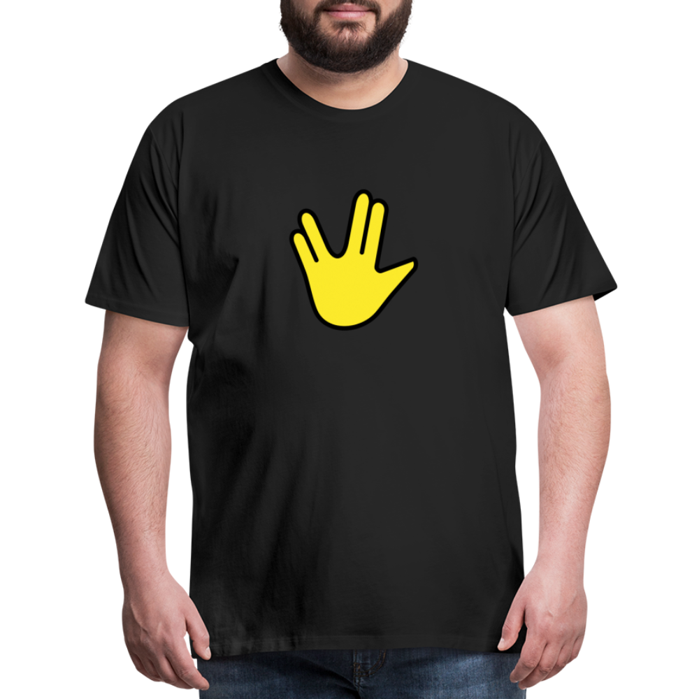 Emoji Expression: Vulcan Salute + May the Moji Force See You Live Long Time and Prosper Text (Double-Sided) Men's Premium T-Shirt - Emoji.Express - black