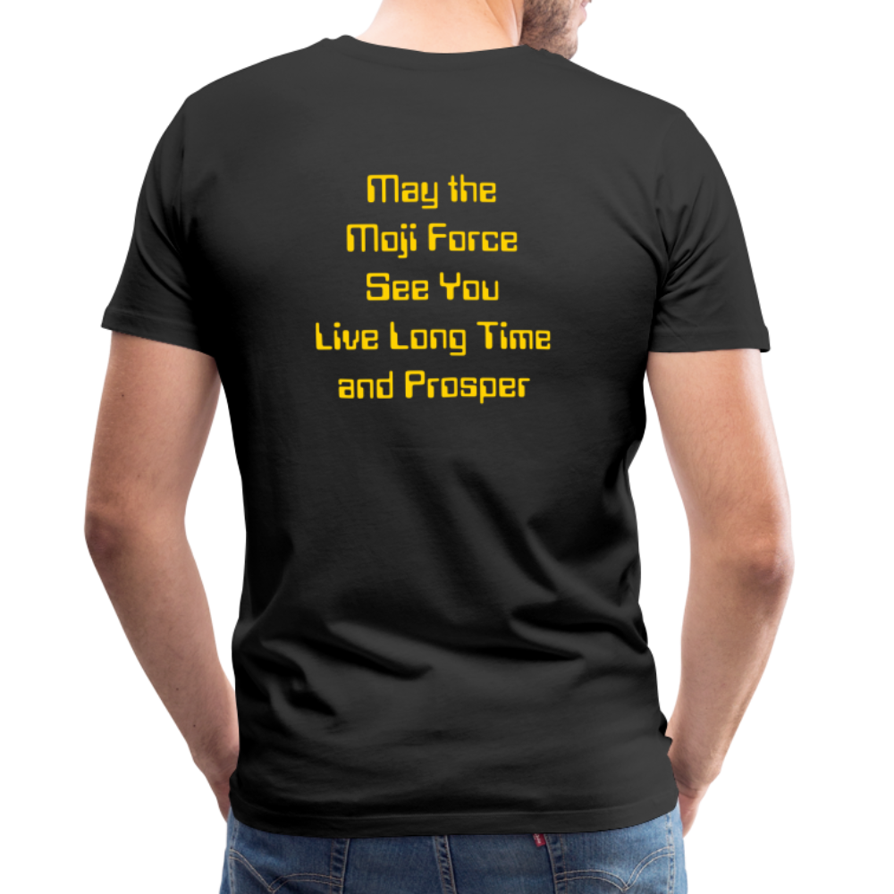 Emoji Expression: Vulcan Salute + May the Moji Force See You Live Long Time and Prosper Text (Double-Sided) Men's Premium T-Shirt - Emoji.Express - black