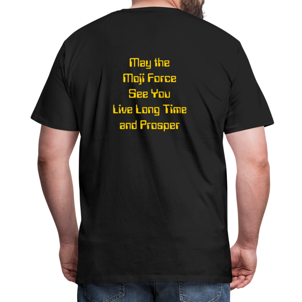 Emoji Expression: Vulcan Salute + May the Moji Force See You Live Long Time and Prosper Text (Double-Sided) Men's Premium T-Shirt - Emoji.Express - black