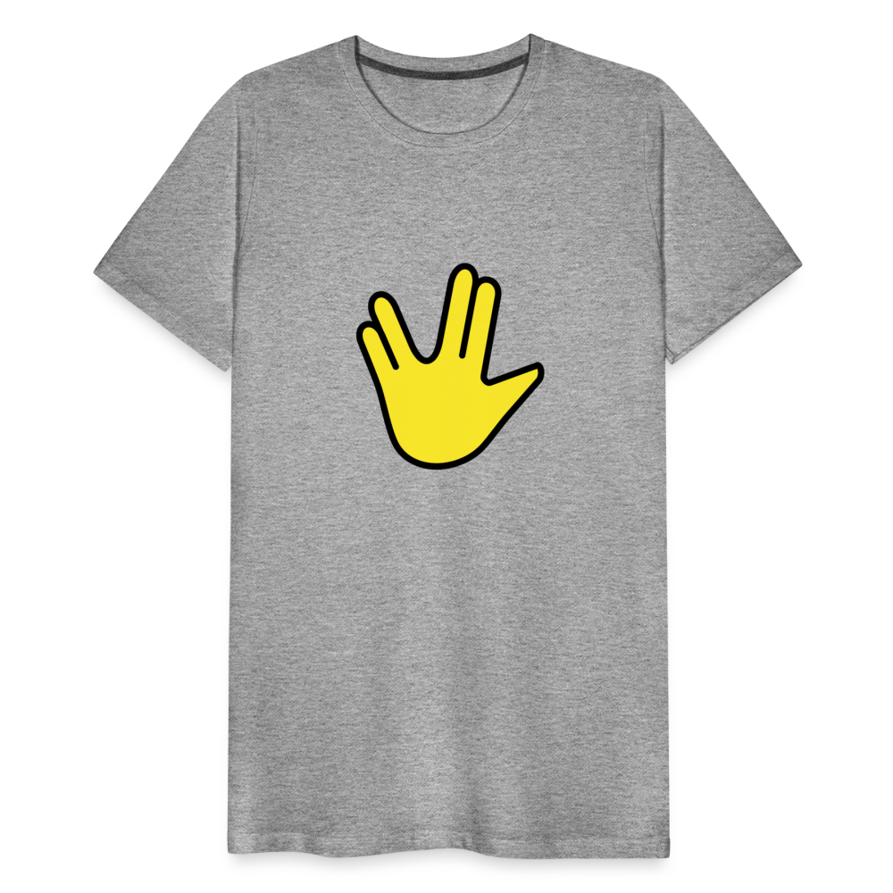 Emoji Expression: Vulcan Salute + May the Moji Force See You Live Long Time and Prosper Text (Double-Sided) Men's Premium T-Shirt - Emoji.Express - heather gray