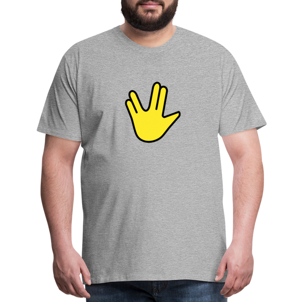 Emoji Expression: Vulcan Salute + May the Moji Force See You Live Long Time and Prosper Text (Double-Sided) Men's Premium T-Shirt - Emoji.Express - heather gray