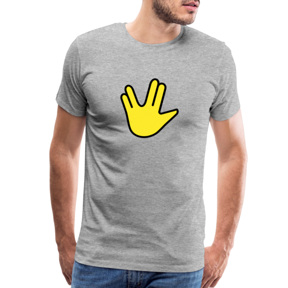 Emoji Expression: Vulcan Salute + May the Moji Force See You Live Long Time and Prosper Text (Double-Sided) Men's Premium T-Shirt - Emoji.Express - heather gray