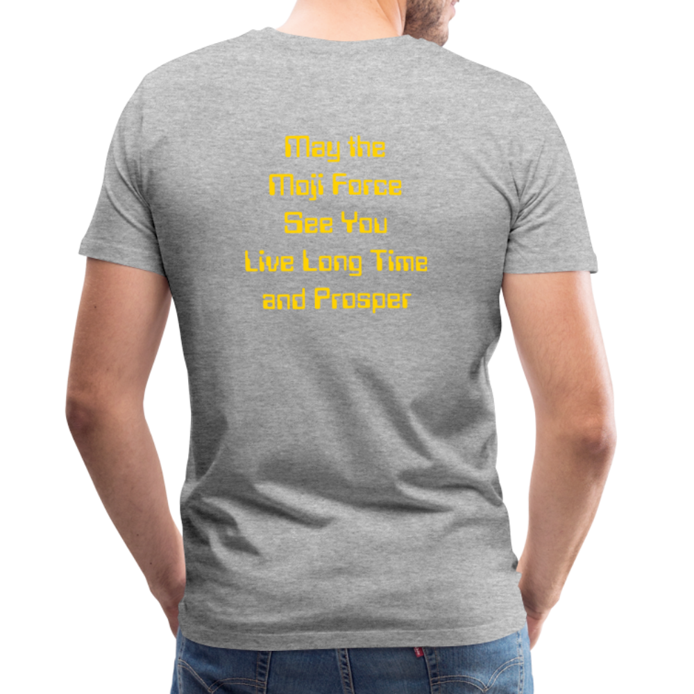Emoji Expression: Vulcan Salute + May the Moji Force See You Live Long Time and Prosper Text (Double-Sided) Men's Premium T-Shirt - Emoji.Express - heather gray