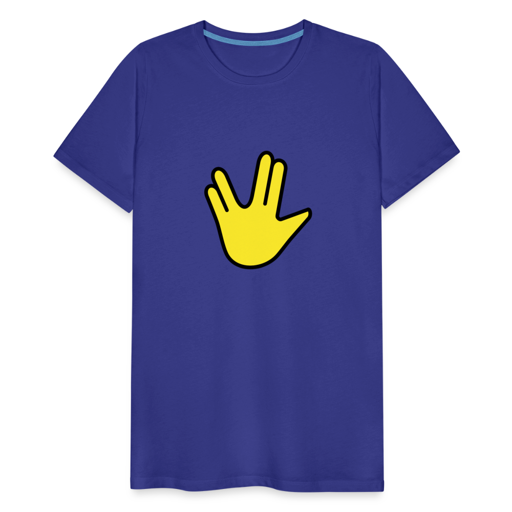 Emoji Expression: Vulcan Salute + May the Moji Force See You Live Long Time and Prosper Text (Double-Sided) Men's Premium T-Shirt - Emoji.Express - royal blue