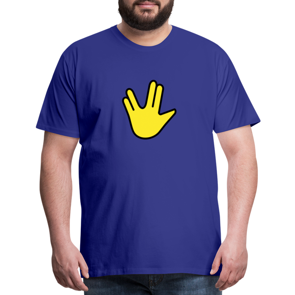 Emoji Expression: Vulcan Salute + May the Moji Force See You Live Long Time and Prosper Text (Double-Sided) Men's Premium T-Shirt - Emoji.Express - royal blue