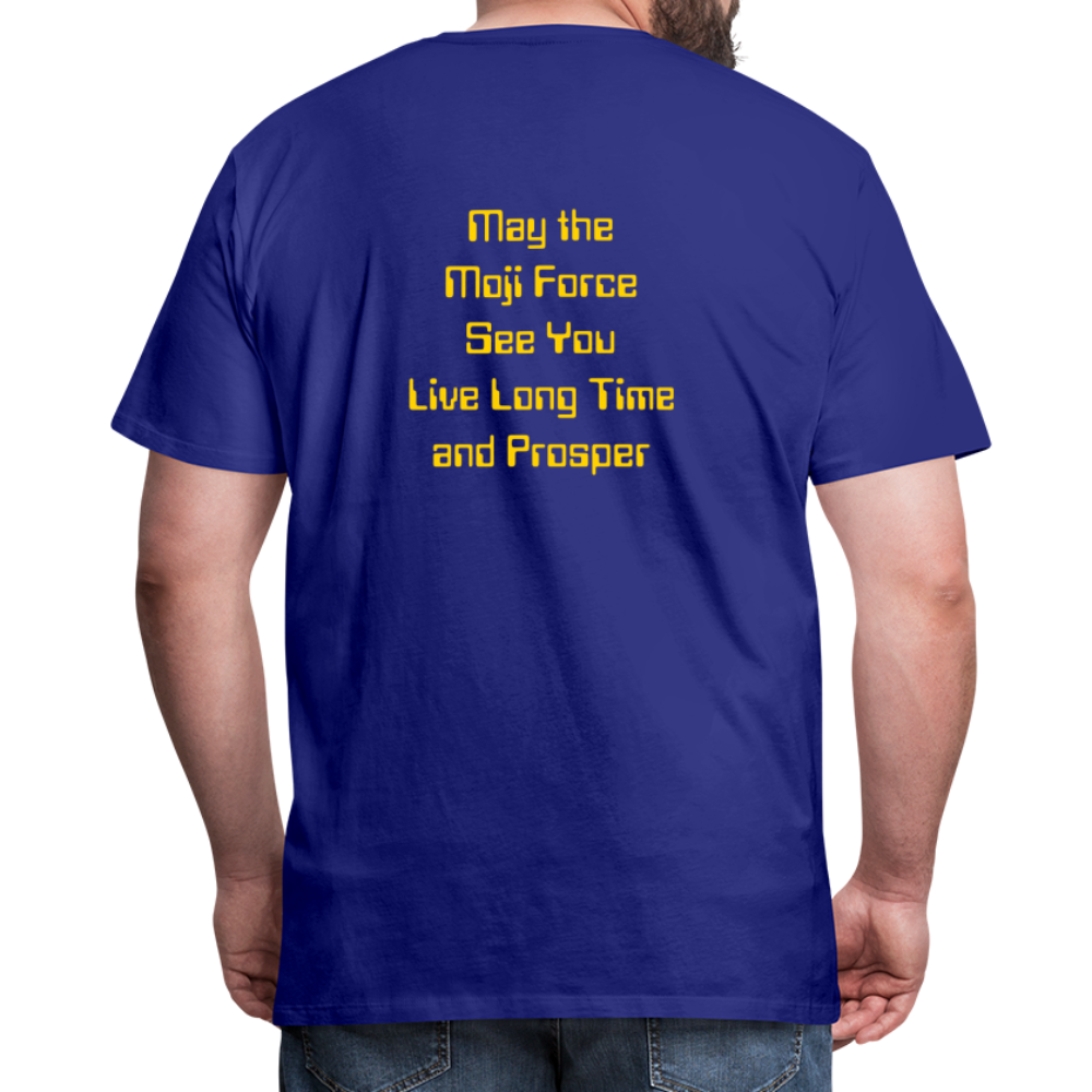 Emoji Expression: Vulcan Salute + May the Moji Force See You Live Long Time and Prosper Text (Double-Sided) Men's Premium T-Shirt - Emoji.Express - royal blue
