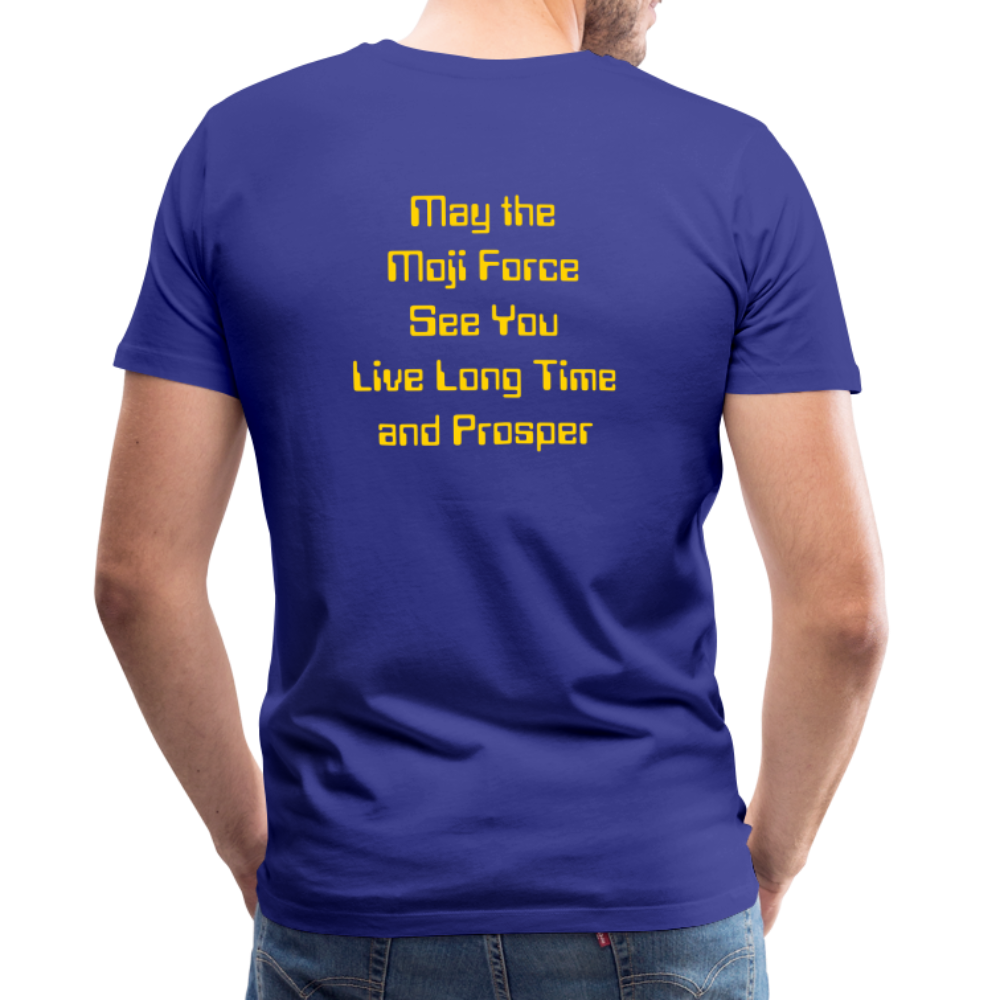 Emoji Expression: Vulcan Salute + May the Moji Force See You Live Long Time and Prosper Text (Double-Sided) Men's Premium T-Shirt - Emoji.Express - royal blue