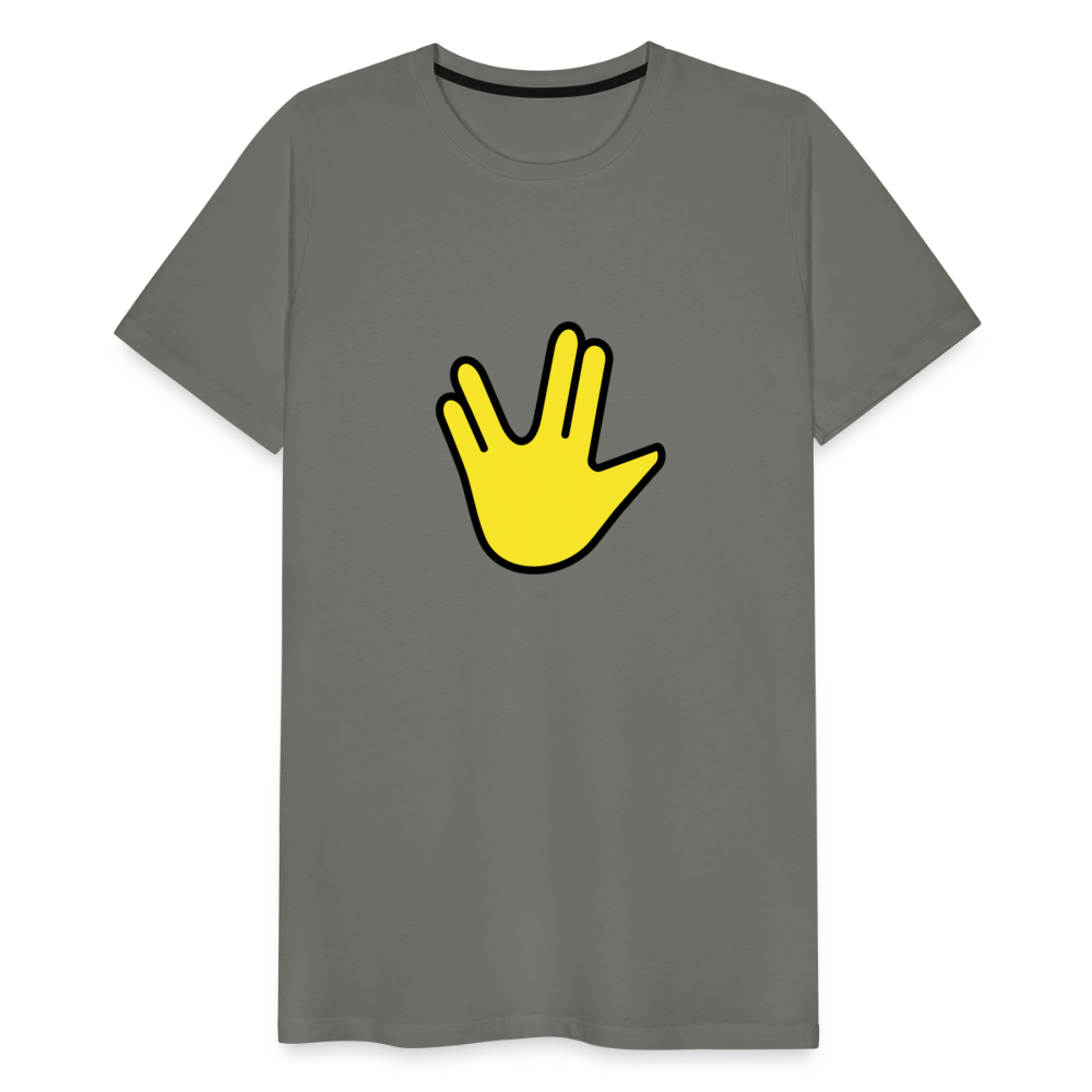 Emoji Expression: Vulcan Salute + May the Moji Force See You Live Long Time and Prosper Text (Double-Sided) Men's Premium T-Shirt - Emoji.Express - asphalt gray