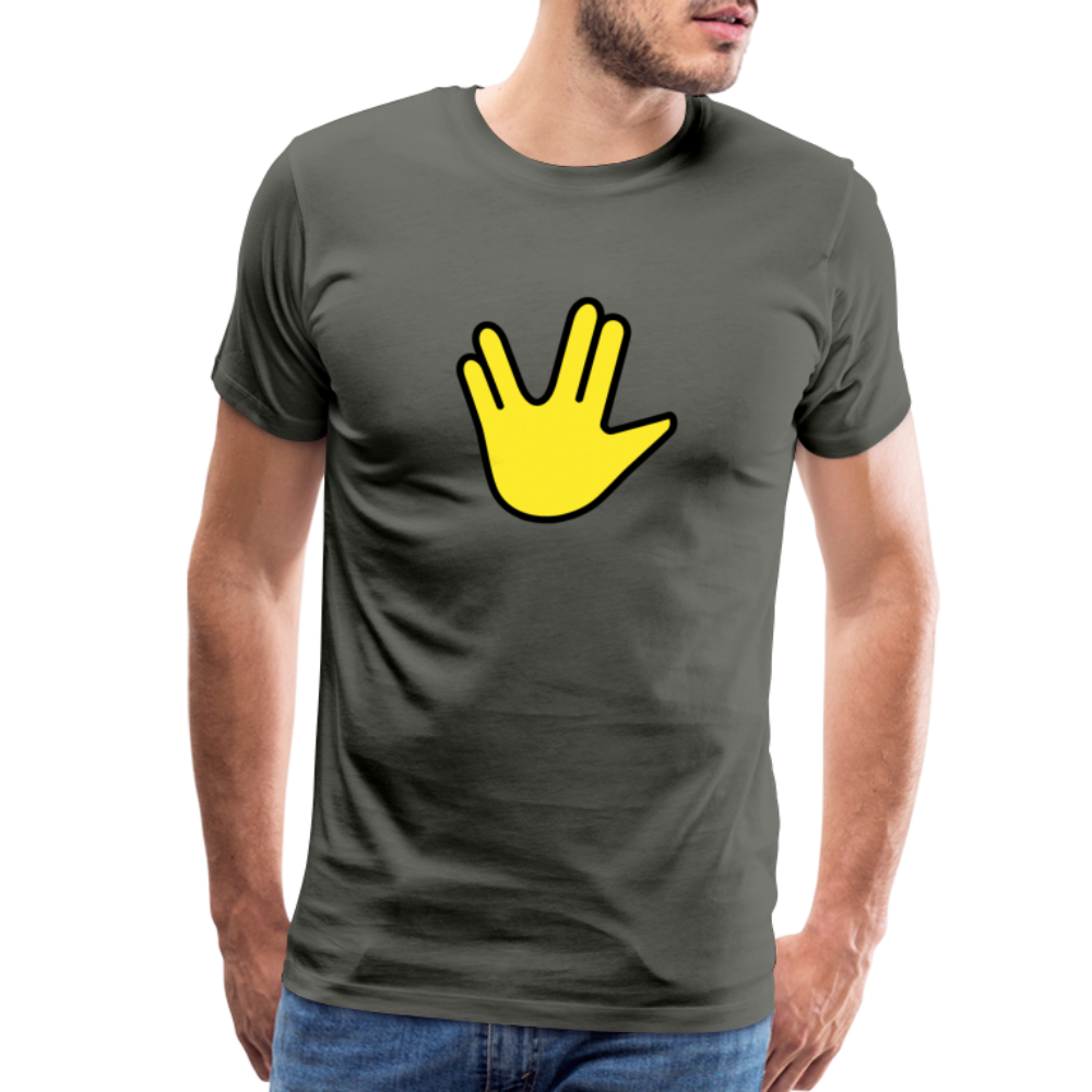 Emoji Expression: Vulcan Salute + May the Moji Force See You Live Long Time and Prosper Text (Double-Sided) Men's Premium T-Shirt - Emoji.Express - asphalt gray