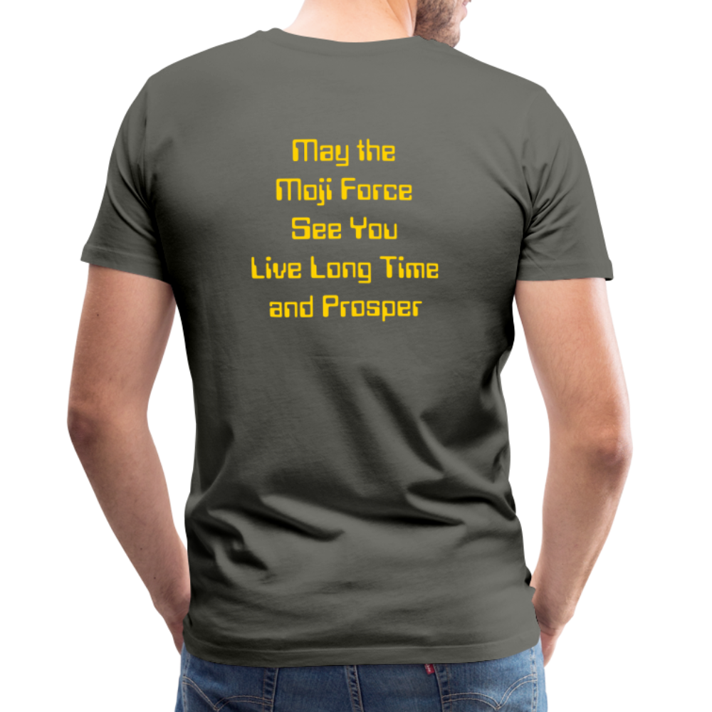 Emoji Expression: Vulcan Salute + May the Moji Force See You Live Long Time and Prosper Text (Double-Sided) Men's Premium T-Shirt - Emoji.Express - asphalt gray