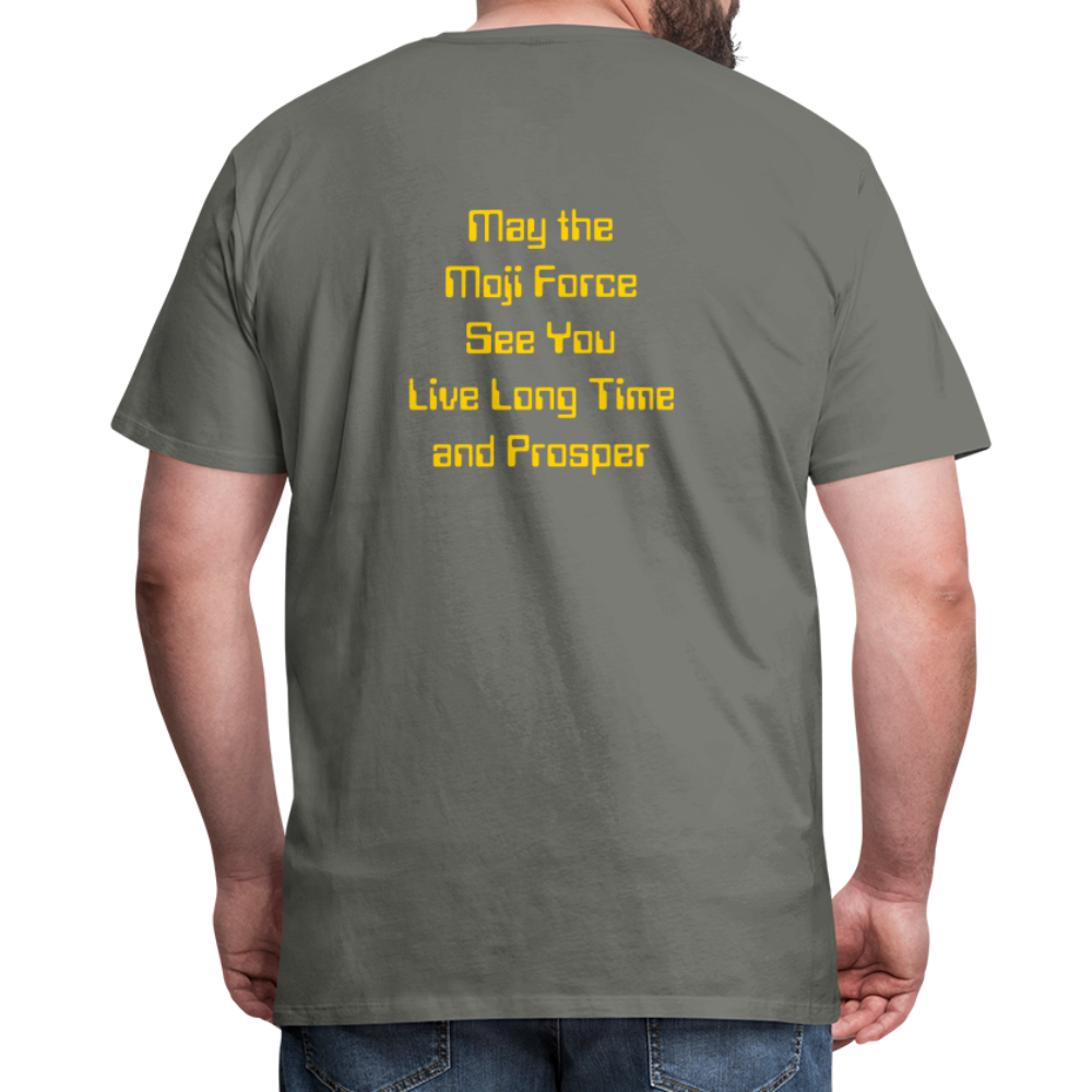 Emoji Expression: Vulcan Salute + May the Moji Force See You Live Long Time and Prosper Text (Double-Sided) Men's Premium T-Shirt - Emoji.Express - asphalt gray