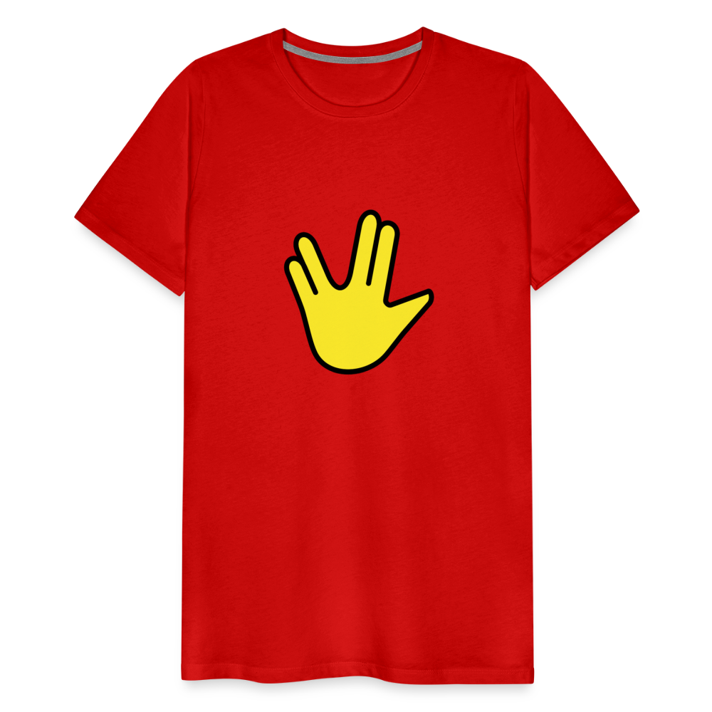 Emoji Expression: Vulcan Salute + May the Moji Force See You Live Long Time and Prosper Text (Double-Sided) Men's Premium T-Shirt - Emoji.Express - red