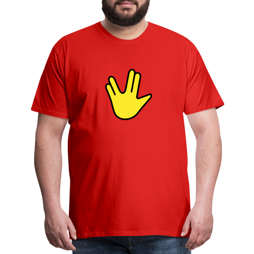 Emoji Expression: Vulcan Salute + May the Moji Force See You Live Long Time and Prosper Text (Double-Sided) Men's Premium T-Shirt - Emoji.Express - red