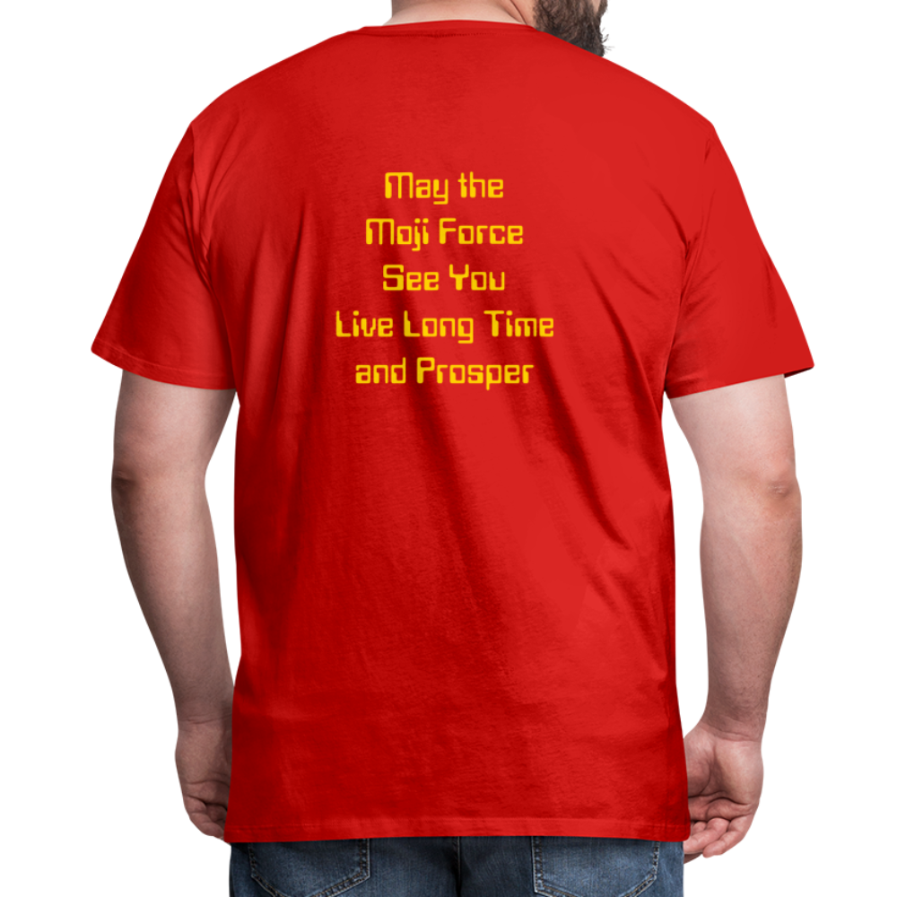Emoji Expression: Vulcan Salute + May the Moji Force See You Live Long Time and Prosper Text (Double-Sided) Men's Premium T-Shirt - Emoji.Express - red