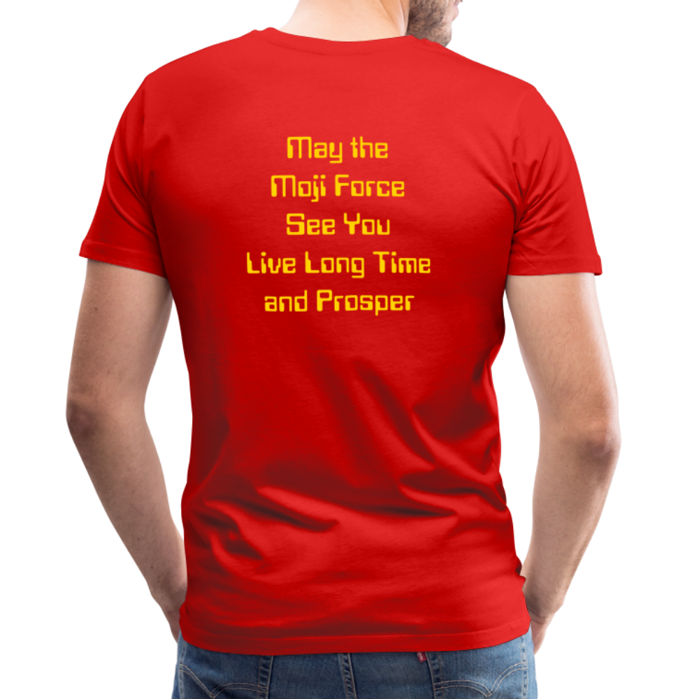 Emoji Expression: Vulcan Salute + May the Moji Force See You Live Long Time and Prosper Text (Double-Sided) Men's Premium T-Shirt - Emoji.Express - red