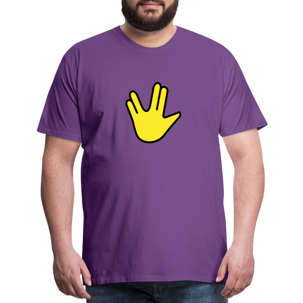 Emoji Expression: Vulcan Salute + May the Moji Force See You Live Long Time and Prosper Text (Double-Sided) Men's Premium T-Shirt - Emoji.Express - purple