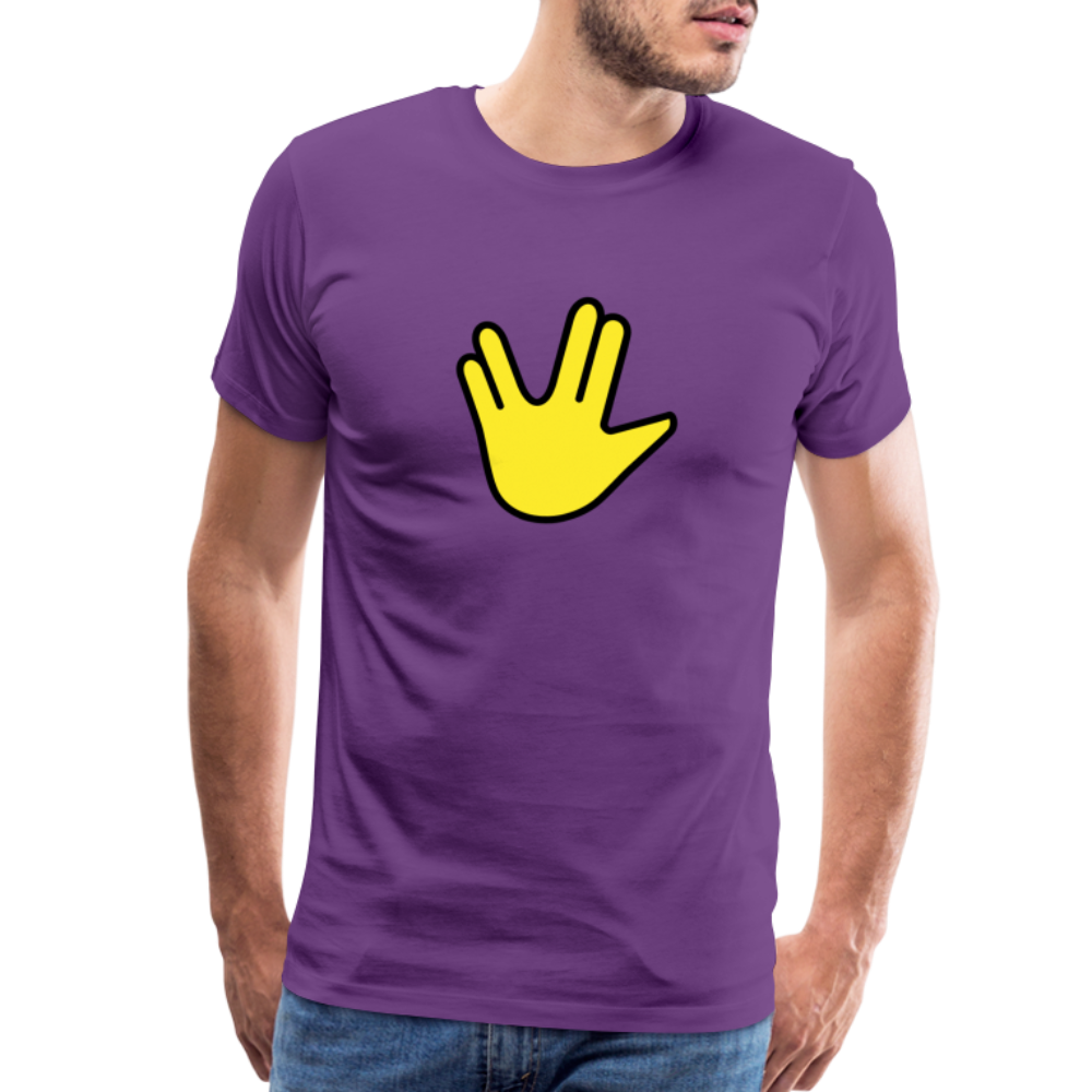 Emoji Expression: Vulcan Salute + May the Moji Force See You Live Long Time and Prosper Text (Double-Sided) Men's Premium T-Shirt - Emoji.Express - purple