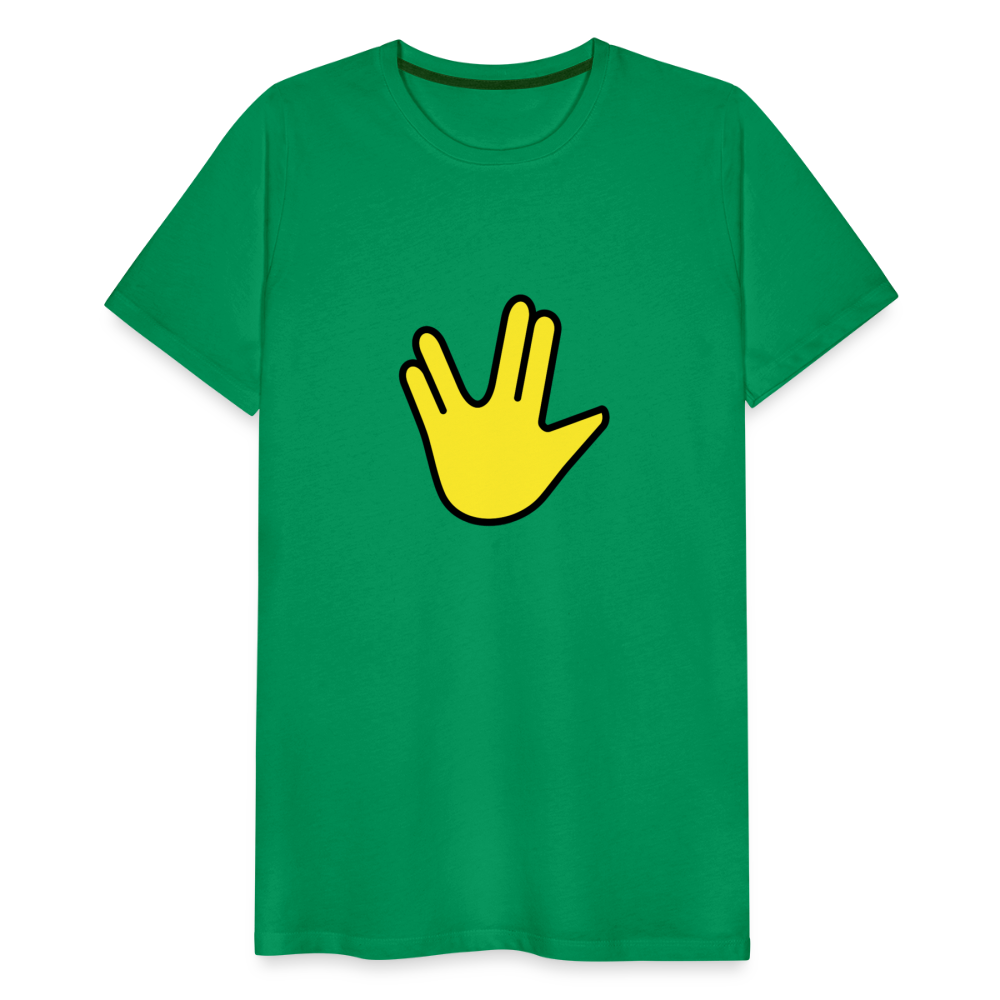 Emoji Expression: Vulcan Salute + May the Moji Force See You Live Long Time and Prosper Text (Double-Sided) Men's Premium T-Shirt - Emoji.Express - kelly green
