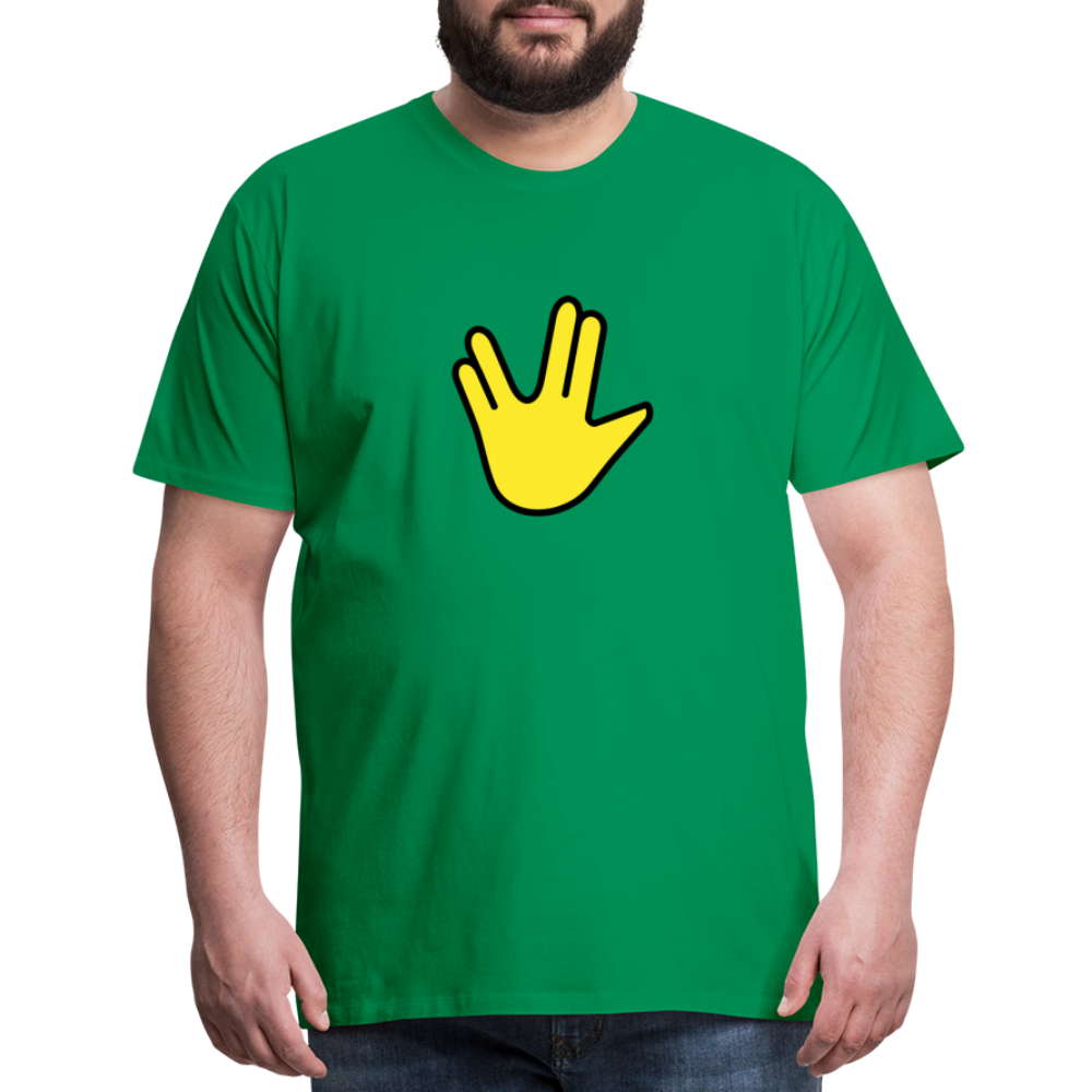 Emoji Expression: Vulcan Salute + May the Moji Force See You Live Long Time and Prosper Text (Double-Sided) Men's Premium T-Shirt - Emoji.Express - kelly green