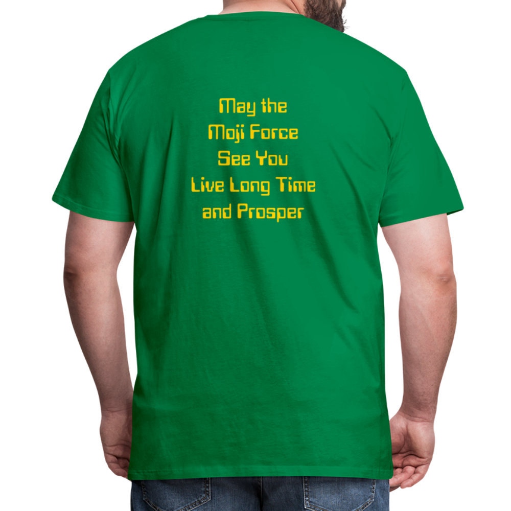 Emoji Expression: Vulcan Salute + May the Moji Force See You Live Long Time and Prosper Text (Double-Sided) Men's Premium T-Shirt - Emoji.Express - kelly green