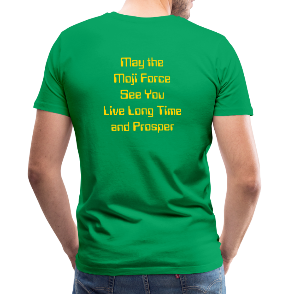 Emoji Expression: Vulcan Salute + May the Moji Force See You Live Long Time and Prosper Text (Double-Sided) Men's Premium T-Shirt - Emoji.Express - kelly green