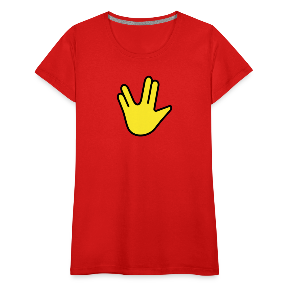Emoji Expression: Vulcan Salute + May the Moji Force See You Live Long Time and Prosper Test (Double-Sided)Women’s Premium T-Shirt - Emoji.Express - red