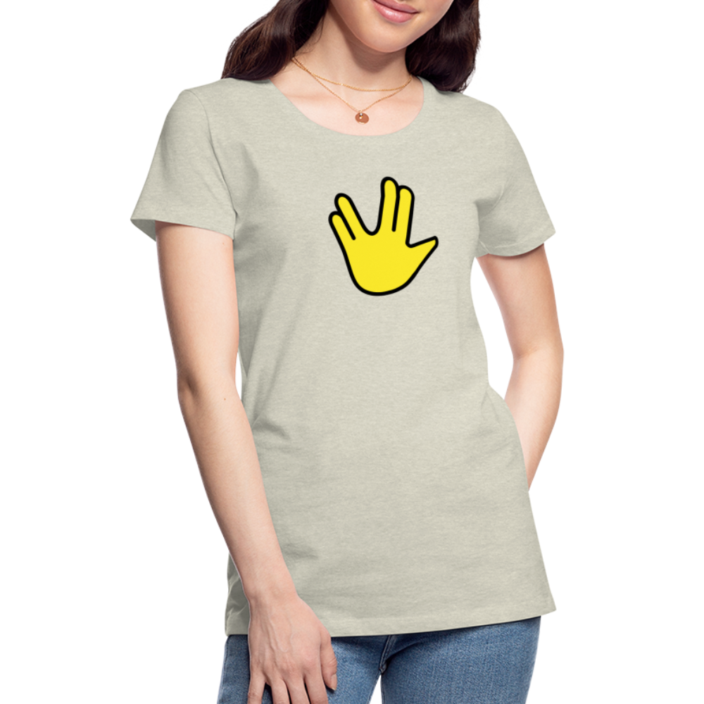 Emoji Expression: Vulcan Salute + May the Moji Force See You Live Long Time and Prosper Test (Double-Sided)Women’s Premium T-Shirt - Emoji.Express - heather oatmeal