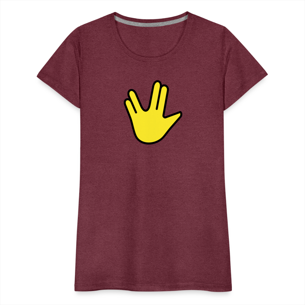 Emoji Expression: Vulcan Salute + May the Moji Force See You Live Long Time and Prosper Test (Double-Sided)Women’s Premium T-Shirt - Emoji.Express - heather burgundy