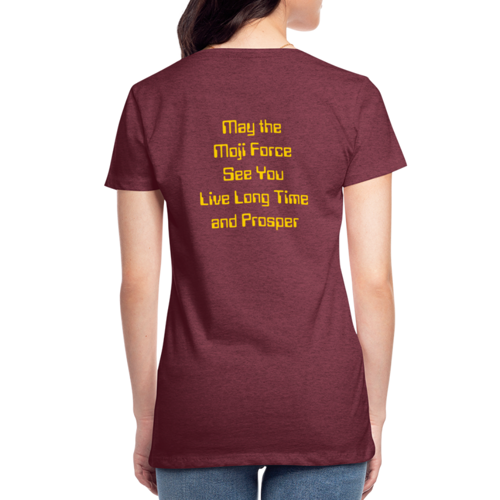 Emoji Expression: Vulcan Salute + May the Moji Force See You Live Long Time and Prosper Test (Double-Sided)Women’s Premium T-Shirt - Emoji.Express - heather burgundy
